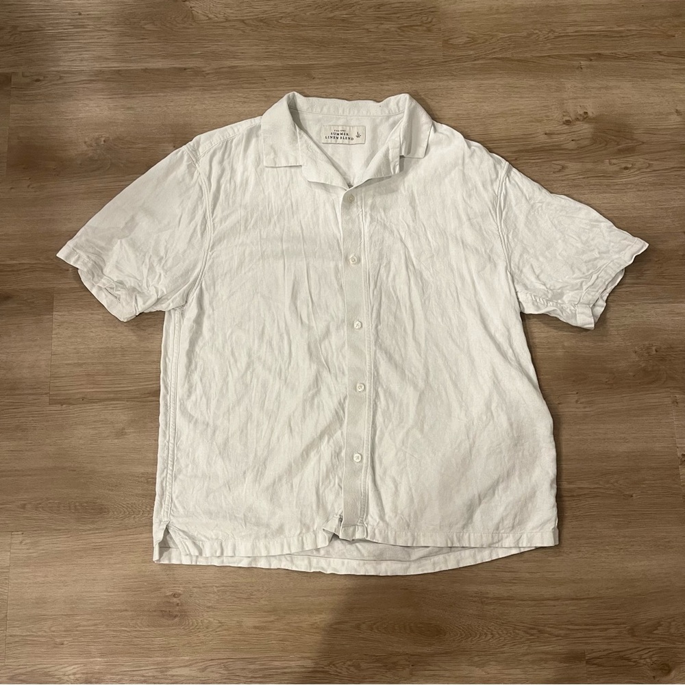Abercrombie and Fitch Linen Blend Camp Collar White